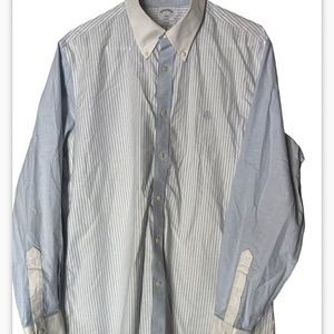 Brooks Brothers Shirt Adult L Blue/White 1818 Regent Non-Iron Button Up Mens